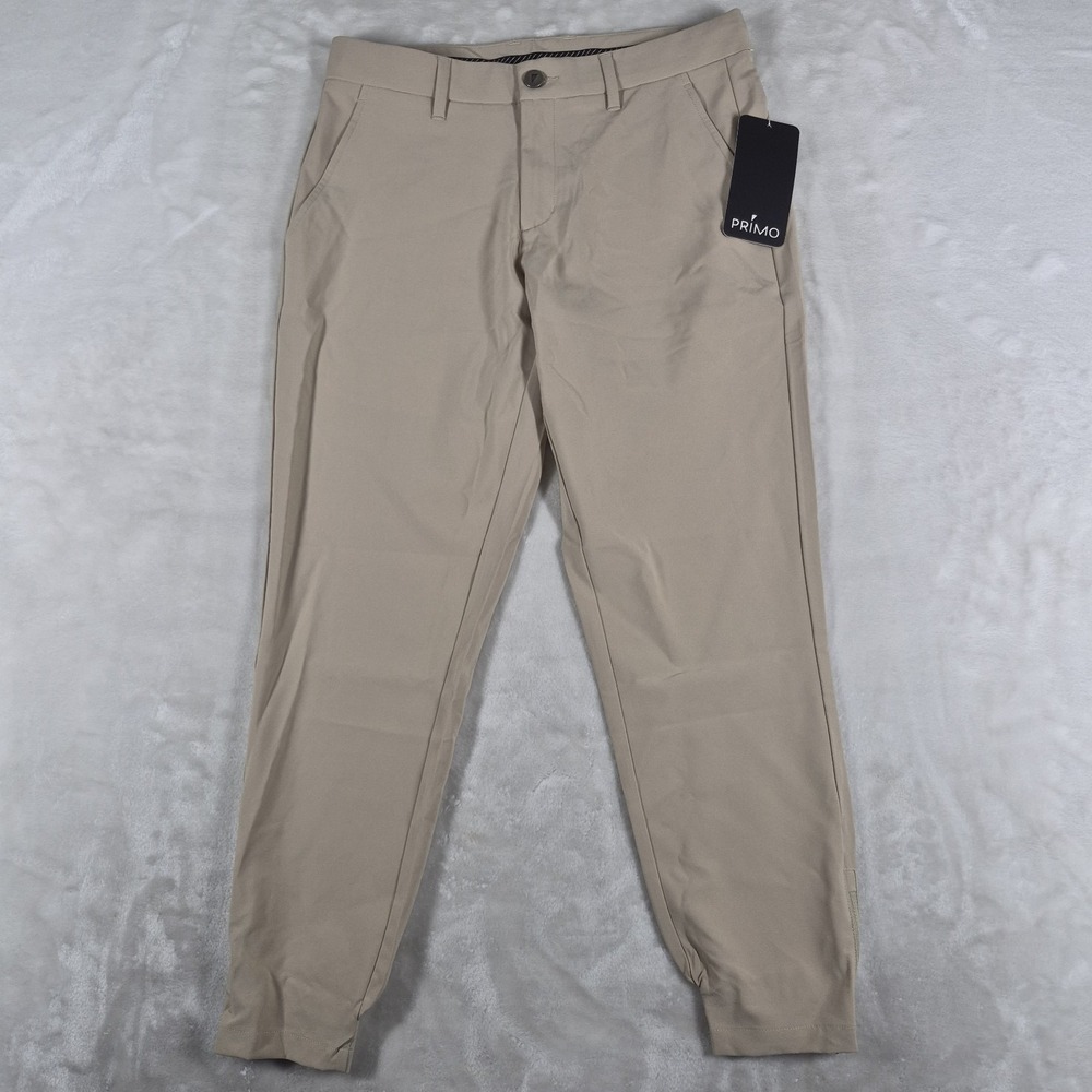 Primo Jogger Pants Men's 31 Short Beige Golf Performance Tapered Stretch Zip NWT